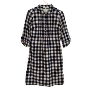 💥 Boden Gingham Checkered Navy Blue & White Midi Dress ¾ Sleeves Size 4L